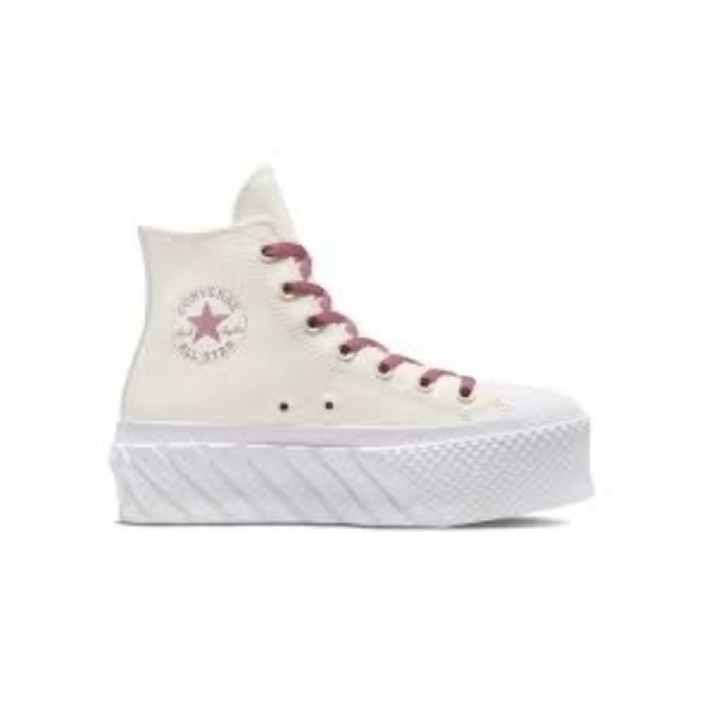 Converse High Top Platform Sneakers Cream with Pink Accents